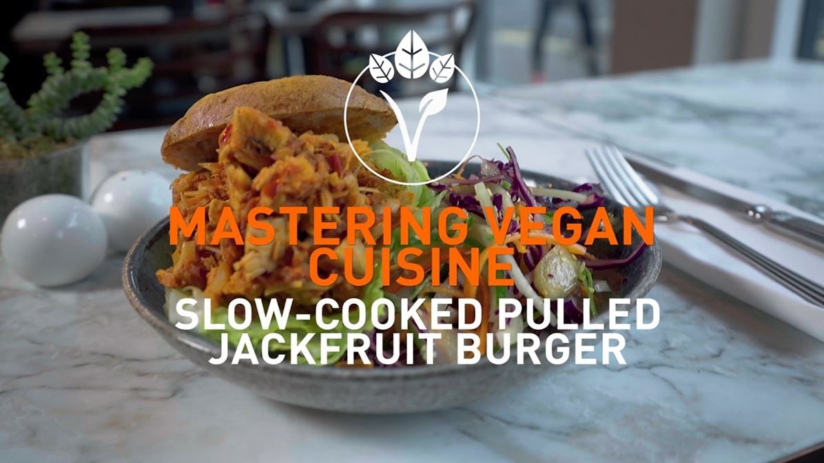 Slow-cooked pulled jackfruit burger