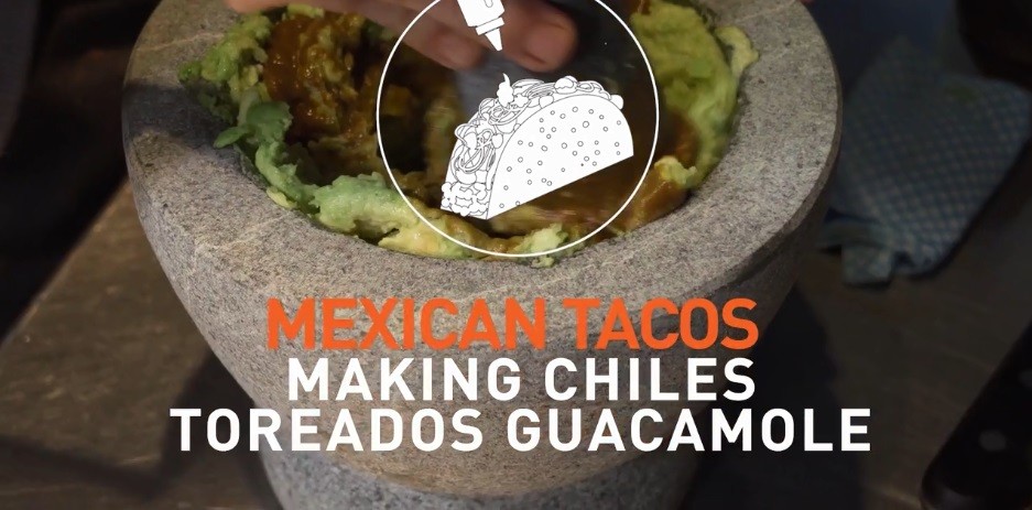 Making the Chiles Toreados guacamole for Mexican Tacos