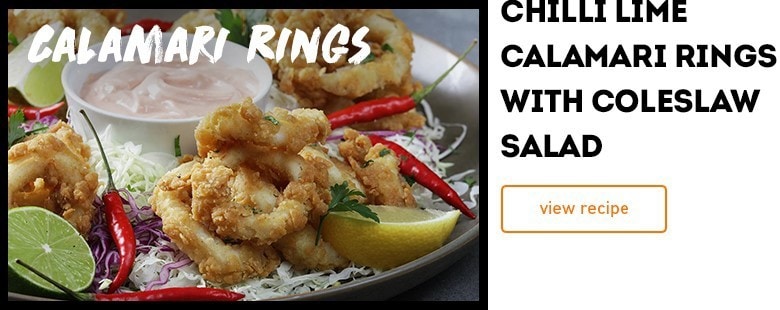 Chilli Lime Calamari Rings with coleslaw salad Chilli Lime Calamari Rings with coleslaw salad