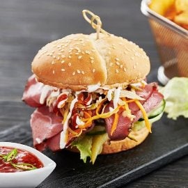 Smoked Beef Burger with pickled vegetable Relish Smoked Beef Burger with pickled vegetable Relish