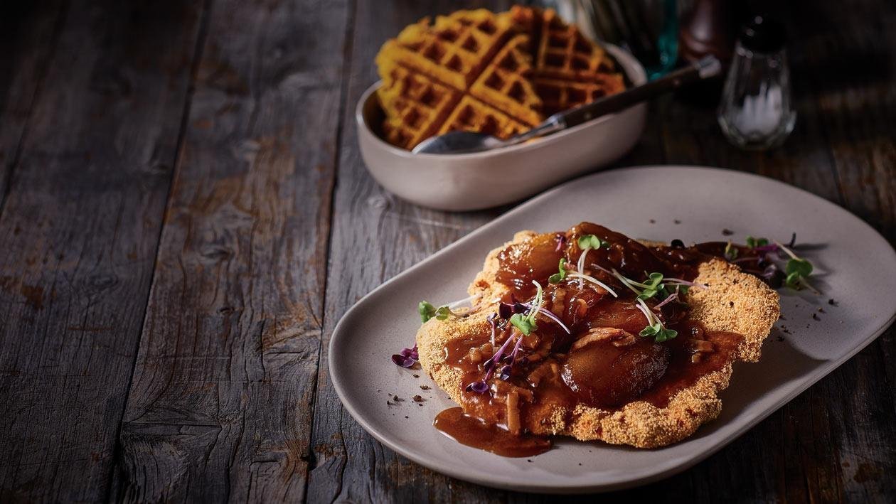 Pork Leg Schnitzel with Maple Caramelised Apple and Bacon Gravy – - Recipe