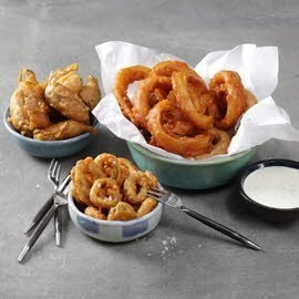 Batter Fried Onions & Jalapeño with Mint Dip Batter Fried Onions & Jalapeño with Mint Dip